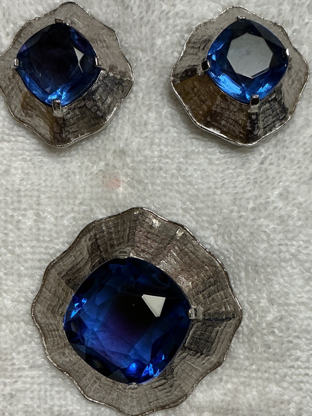 Vintage Blue Crystal Silver-Tone Brooch Set - Women's Jewelry
